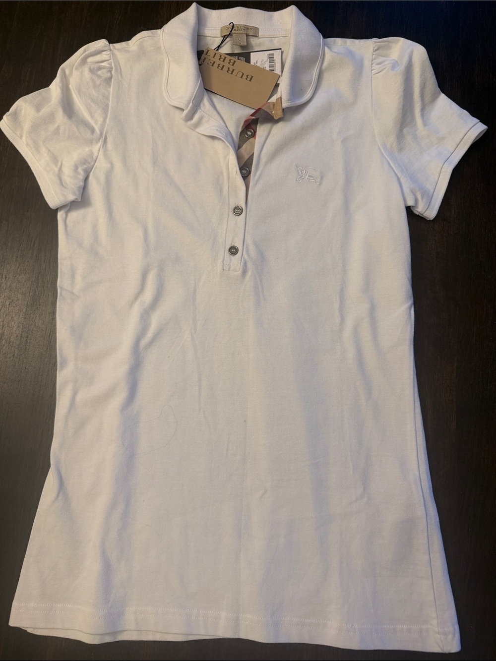 Burberry White Polo with Check Placket - Picture 4 of 4